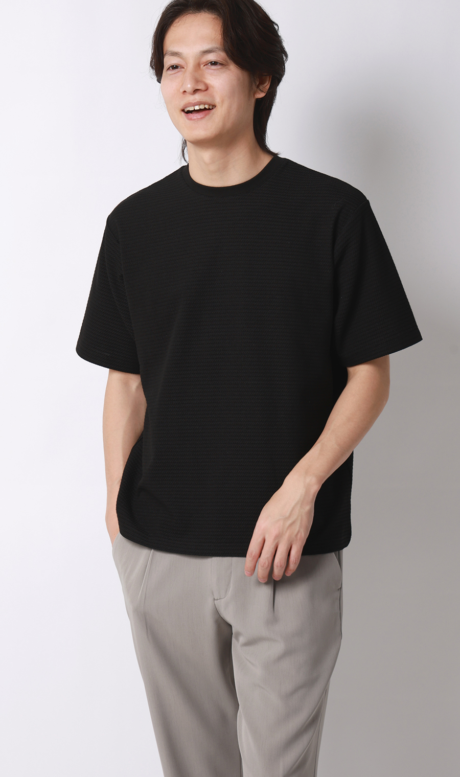 リンクスジャカードTシャツ【半袖】 ブラック S