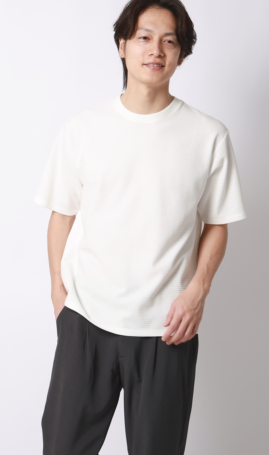 リンクスジャカードTシャツ【半袖】 ホワイト S