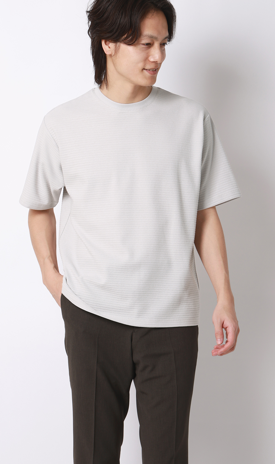 リンクスジャカードTシャツ【半袖】 ライトグレー S