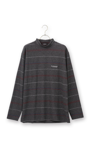 ボーダー起毛モックネックTシャツ【長袖】