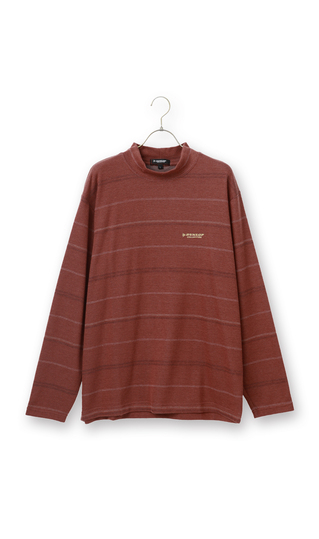 ボーダー起毛モックネックTシャツ【長袖】