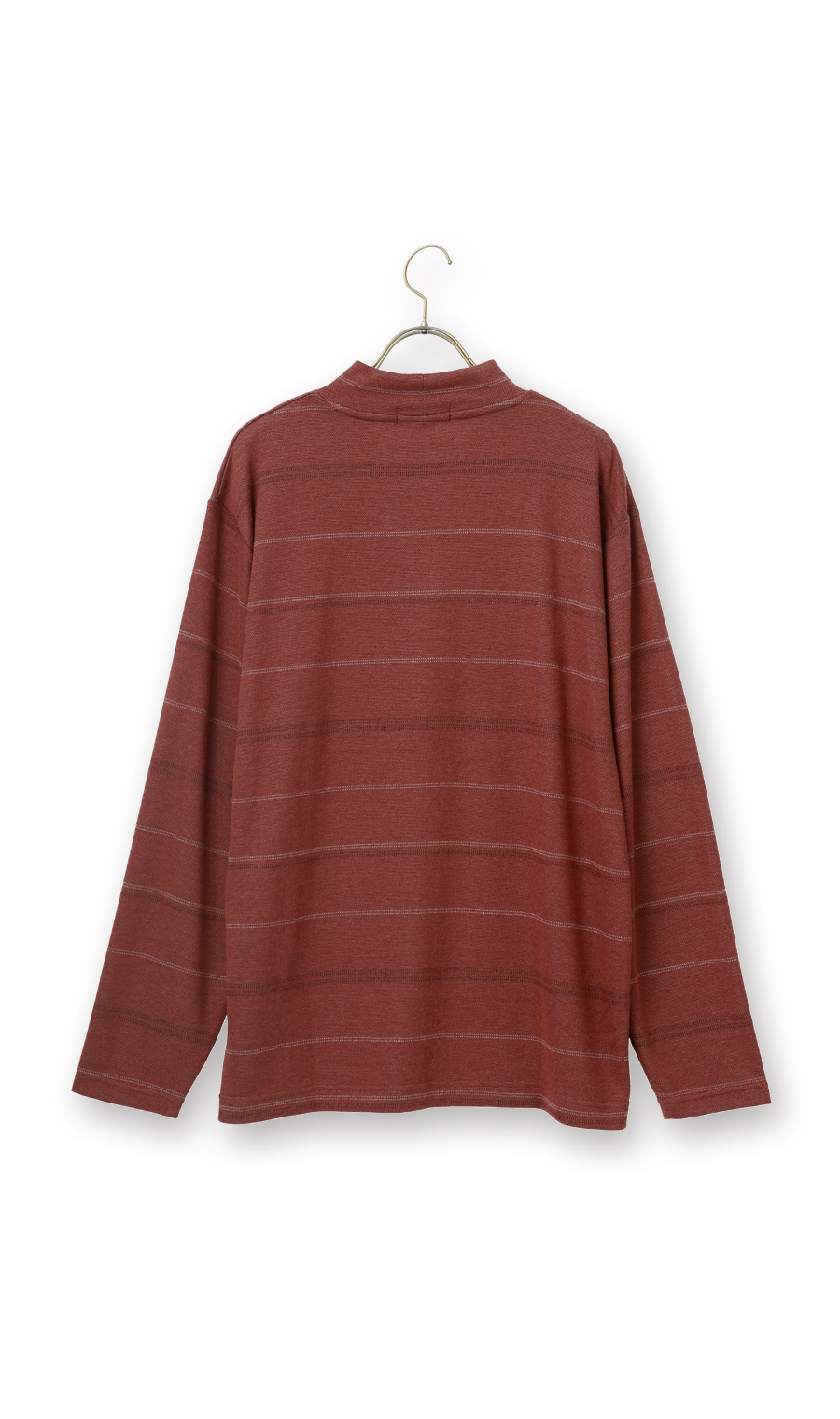 ボーダー起毛モックネックTシャツ【長袖】 オレンジ M