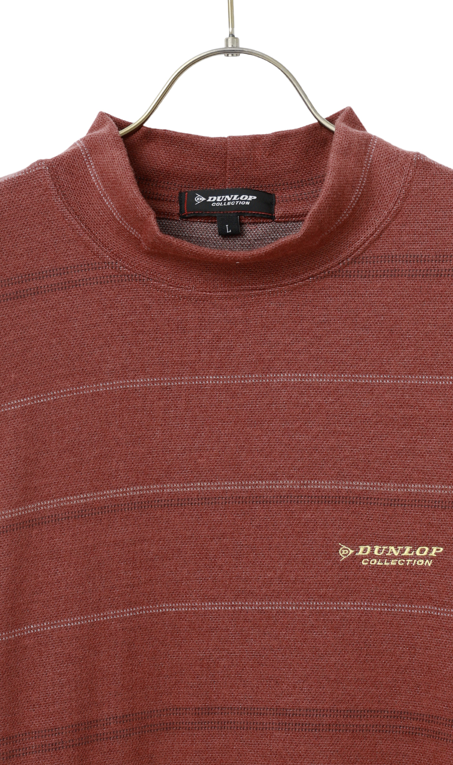 ボーダー起毛モックネックTシャツ【長袖】 オレンジ M