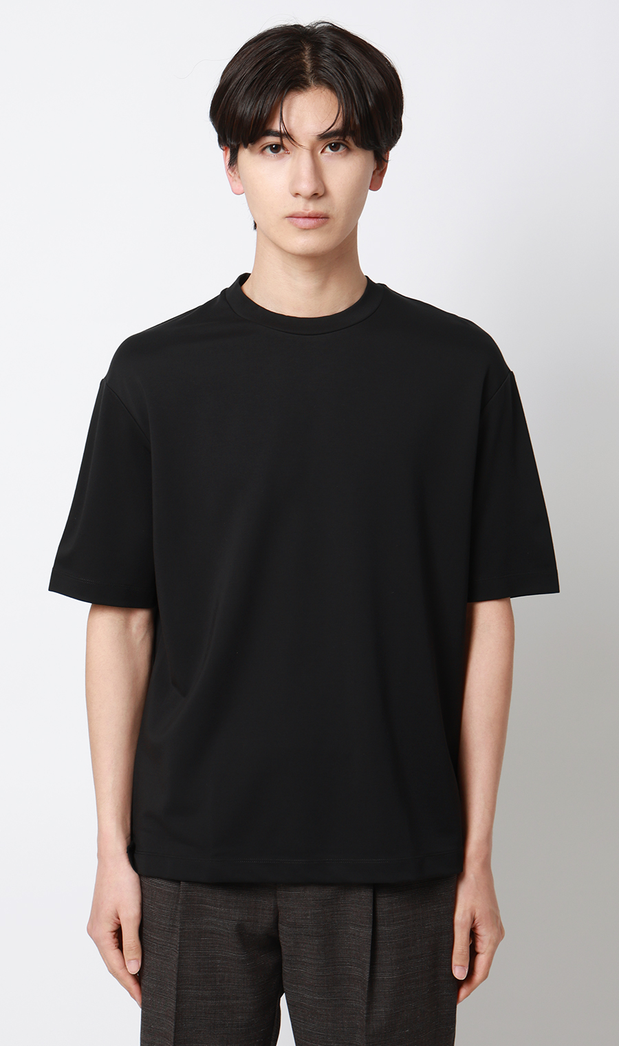 ポンチクルーネックTシャツ ブラック S