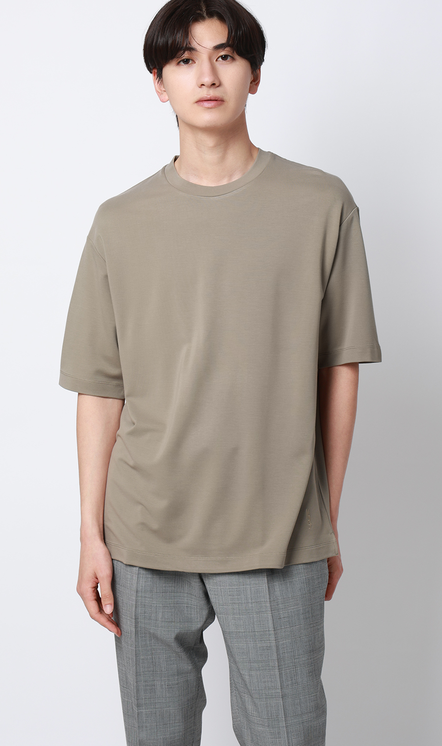 ポンチクルーネックTシャツ グレージュ S