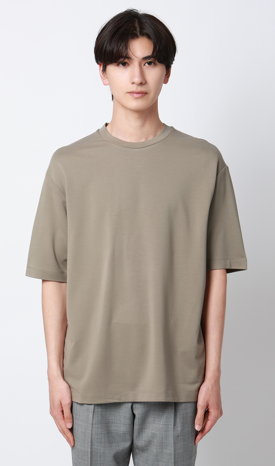 ポンチクルーネックTシャツ グレージュ S