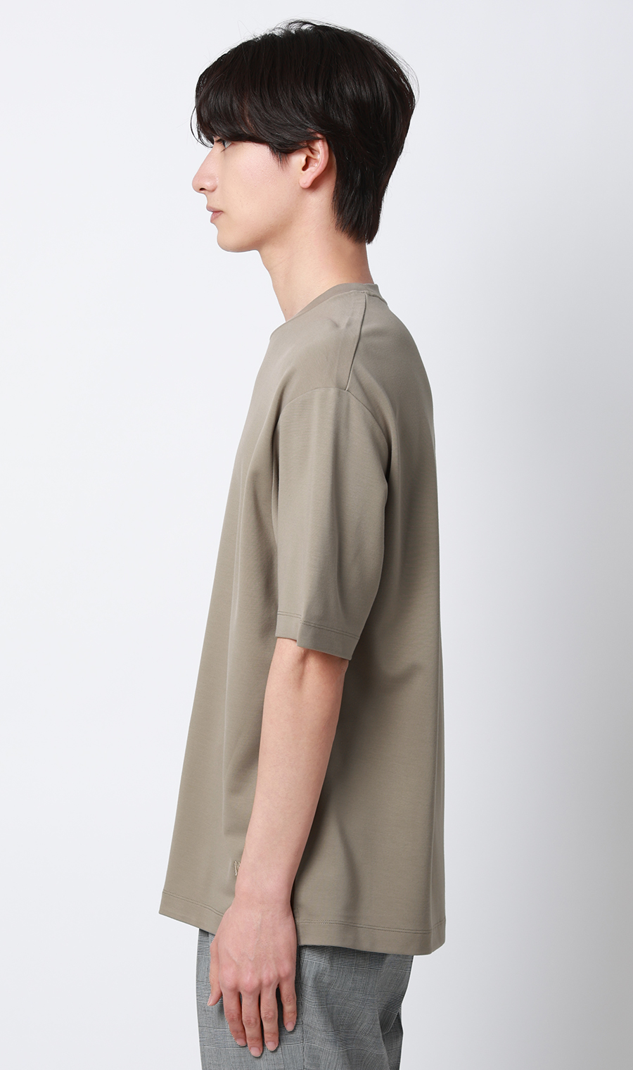 ポンチクルーネックTシャツ グレージュ S