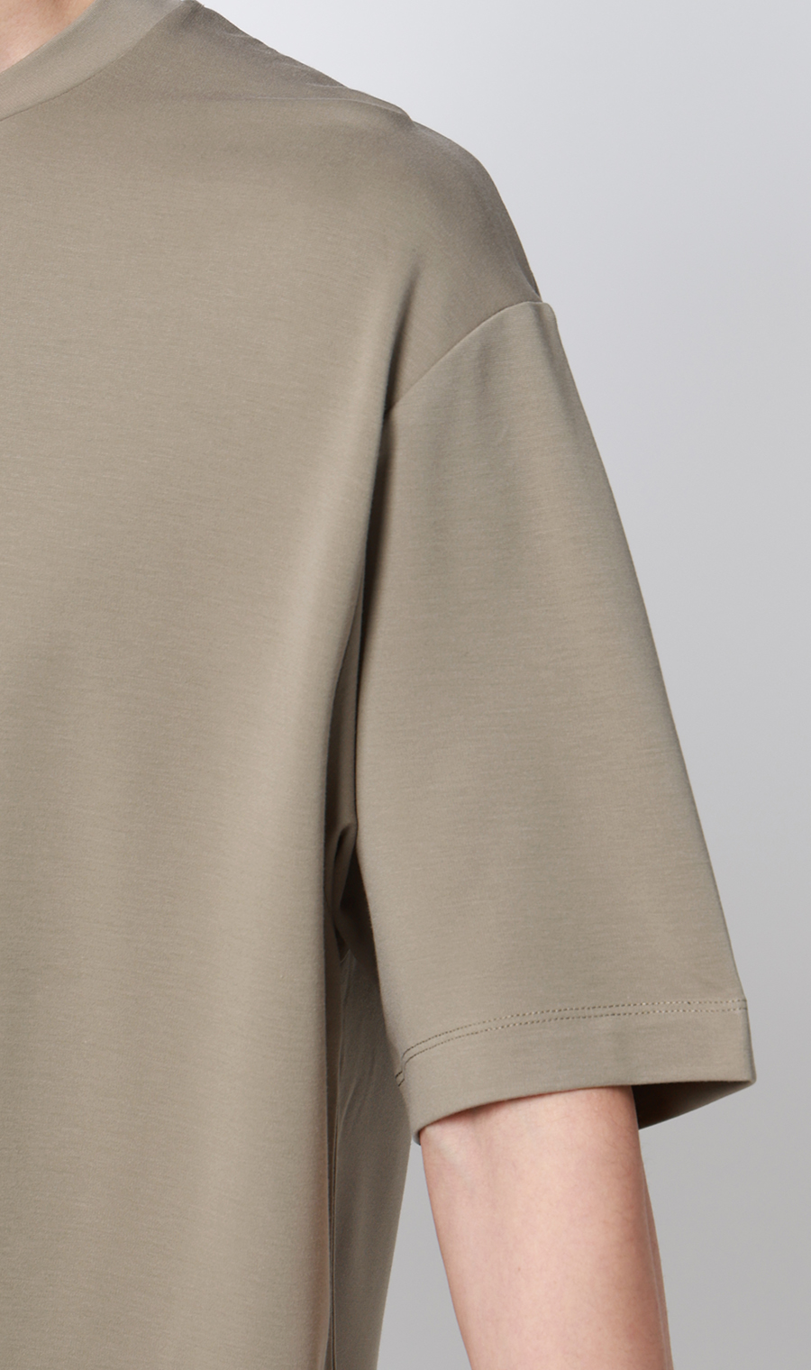 ポンチクルーネックTシャツ グレージュ S