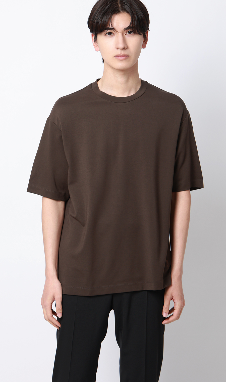 ポンチクルーネックTシャツ ブラウン S