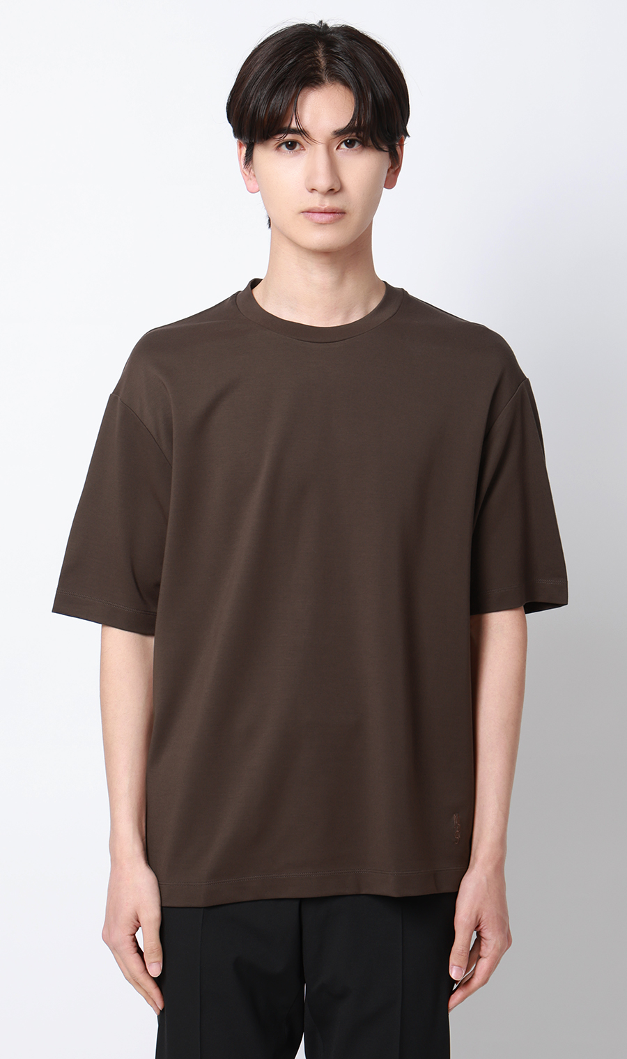 ポンチクルーネックTシャツ ブラウン S