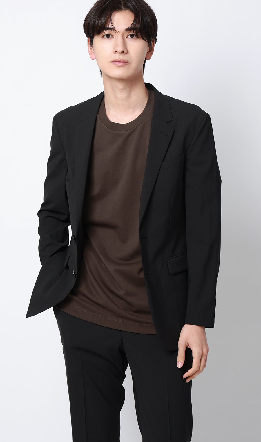 ポンチクルーネックTシャツ ブラウン S