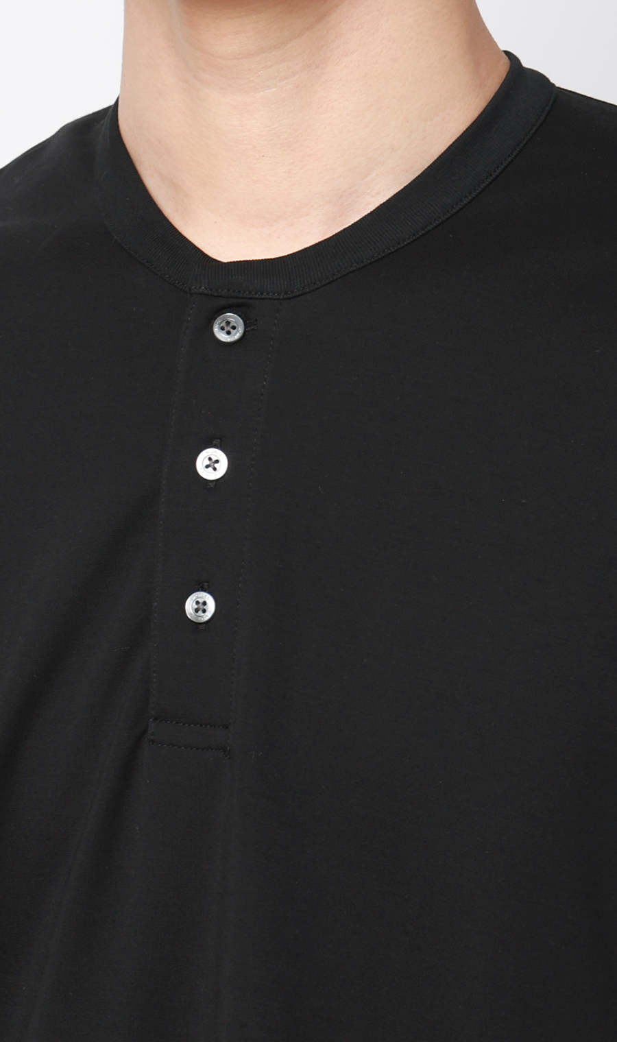 ポンチヘンリーネックTシャツ ブラック S