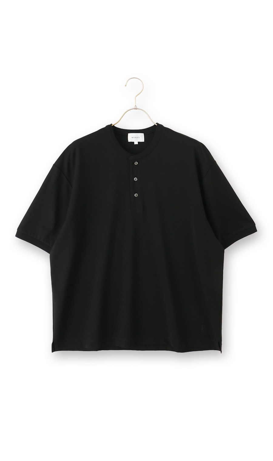 ポンチヘンリーネックTシャツ ブラック S