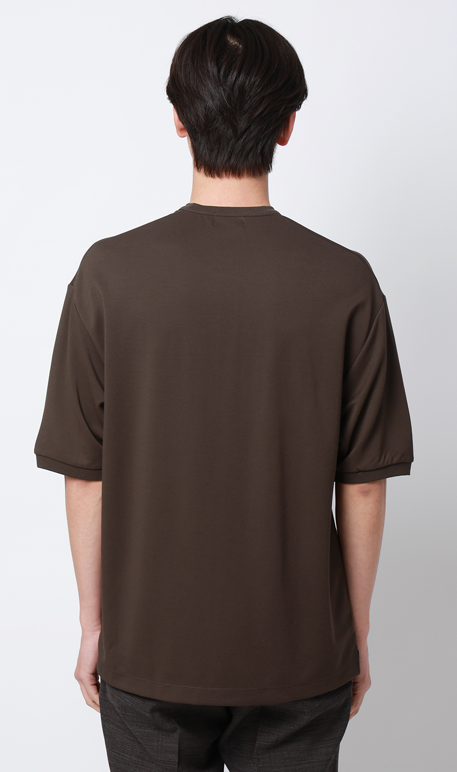 ポンチヘンリーネックTシャツ ブラウン S