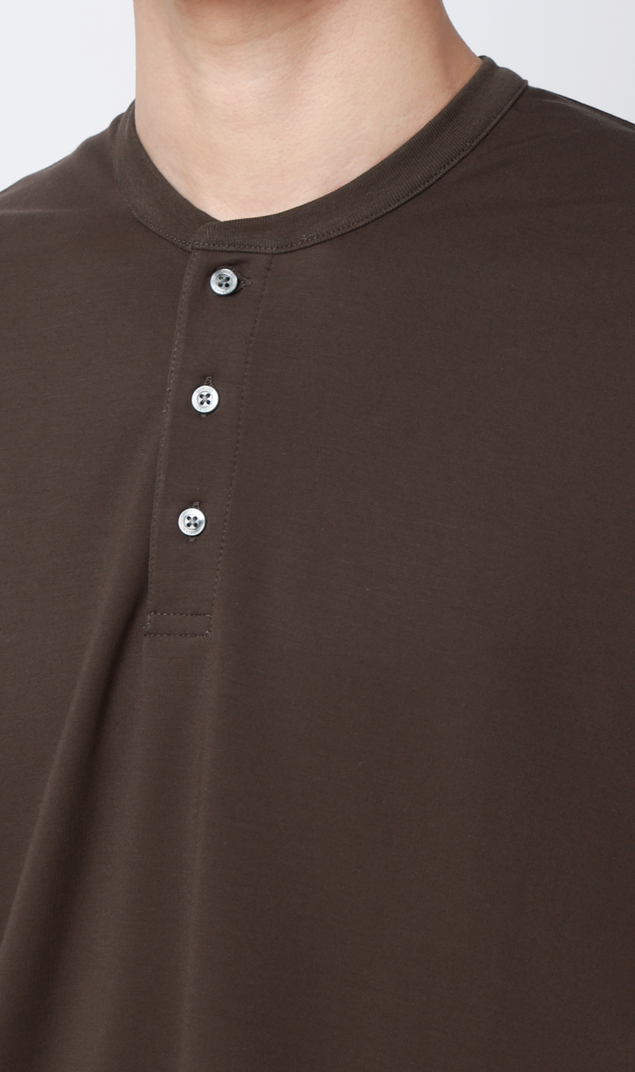 ポンチヘンリーネックTシャツ ブラウン S