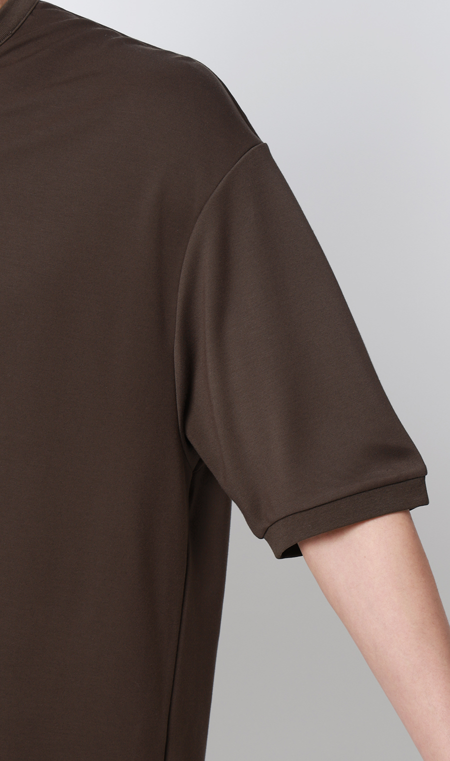 ポンチヘンリーネックTシャツ ブラウン S