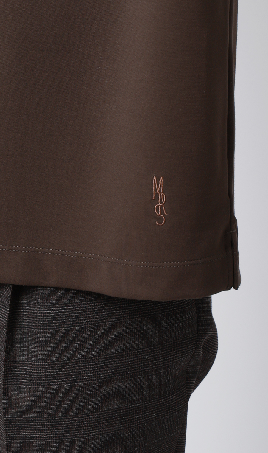 ポンチヘンリーネックTシャツ ブラウン S