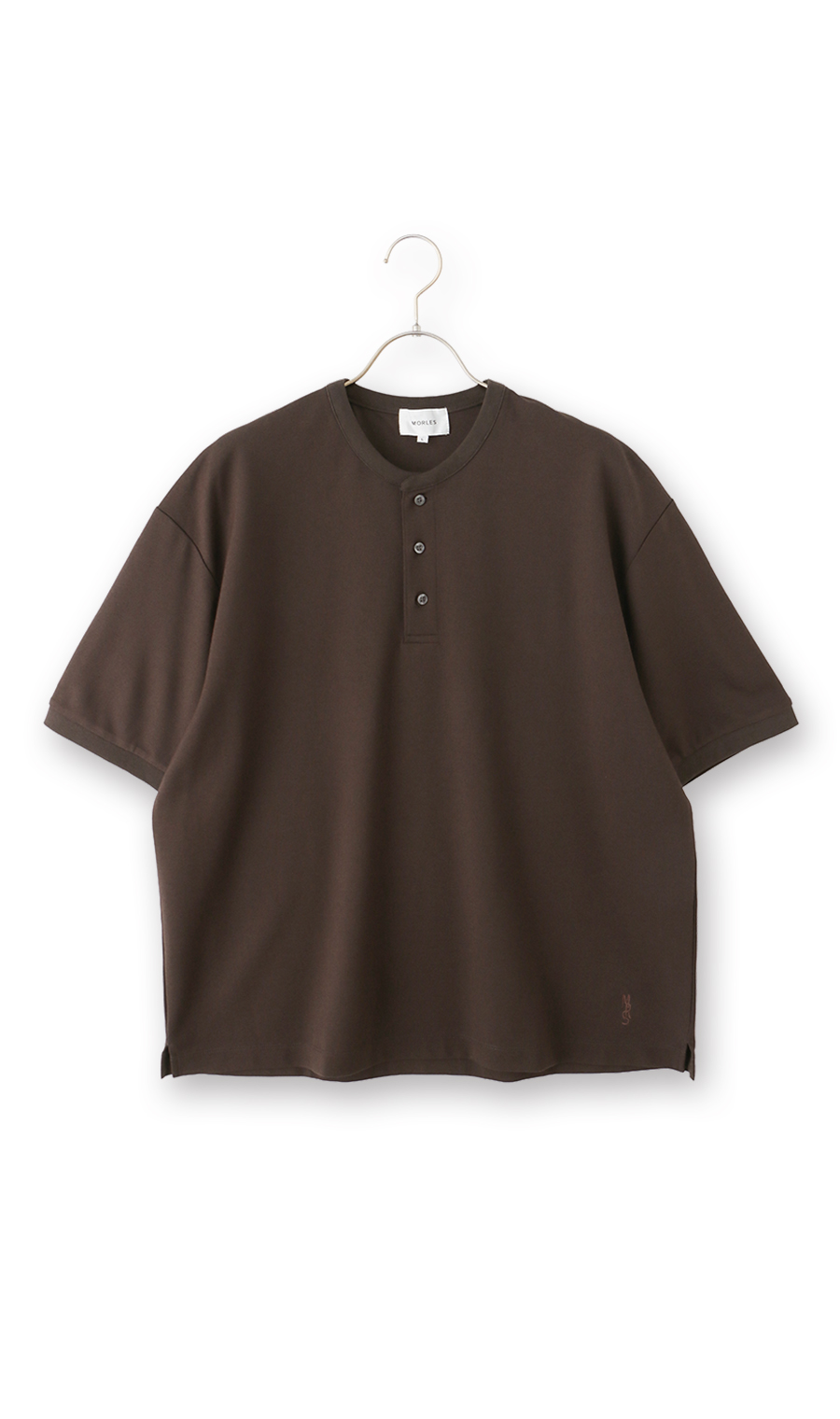 ポンチヘンリーネックTシャツ ブラウン S