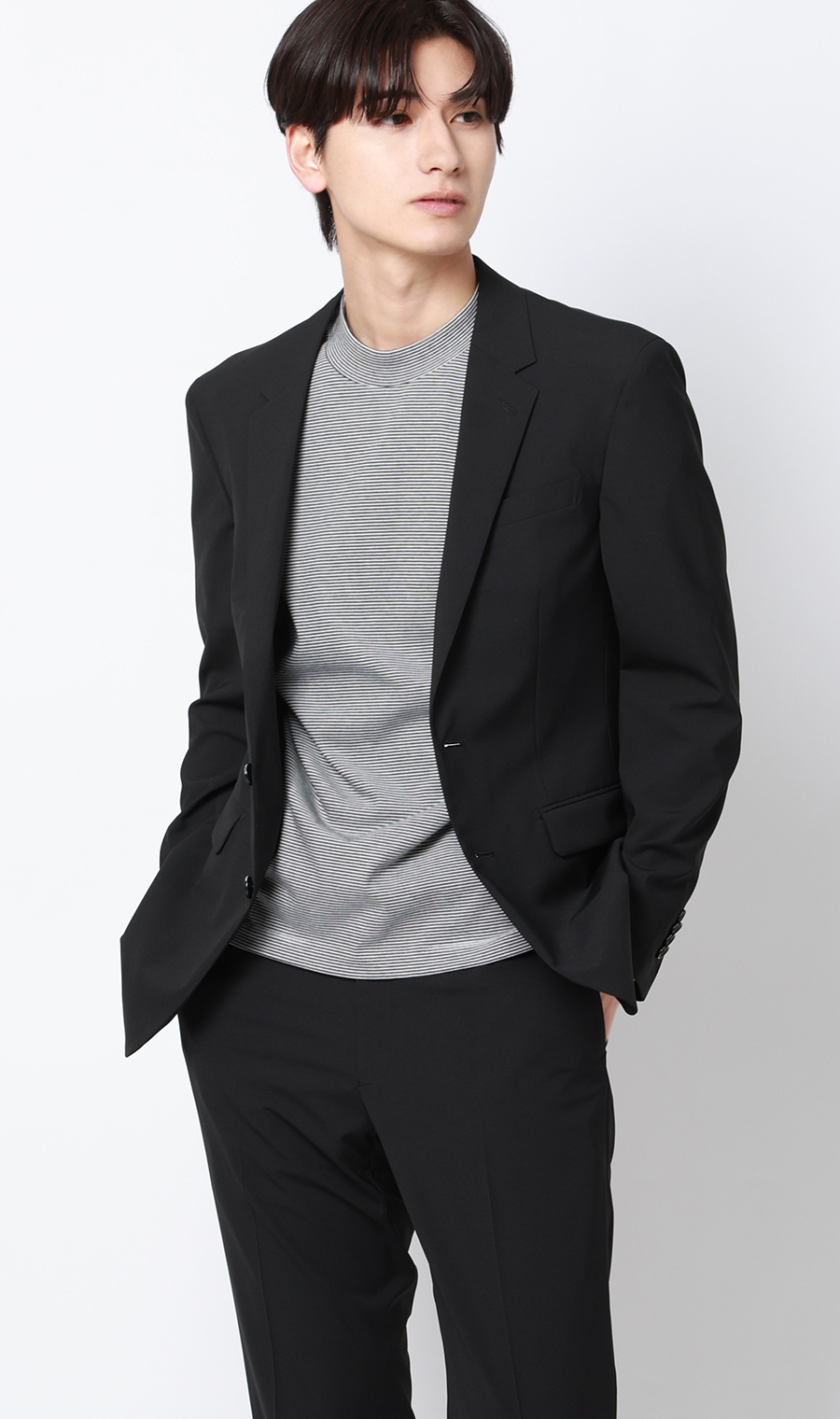 モックネックTシャツ ブラック S