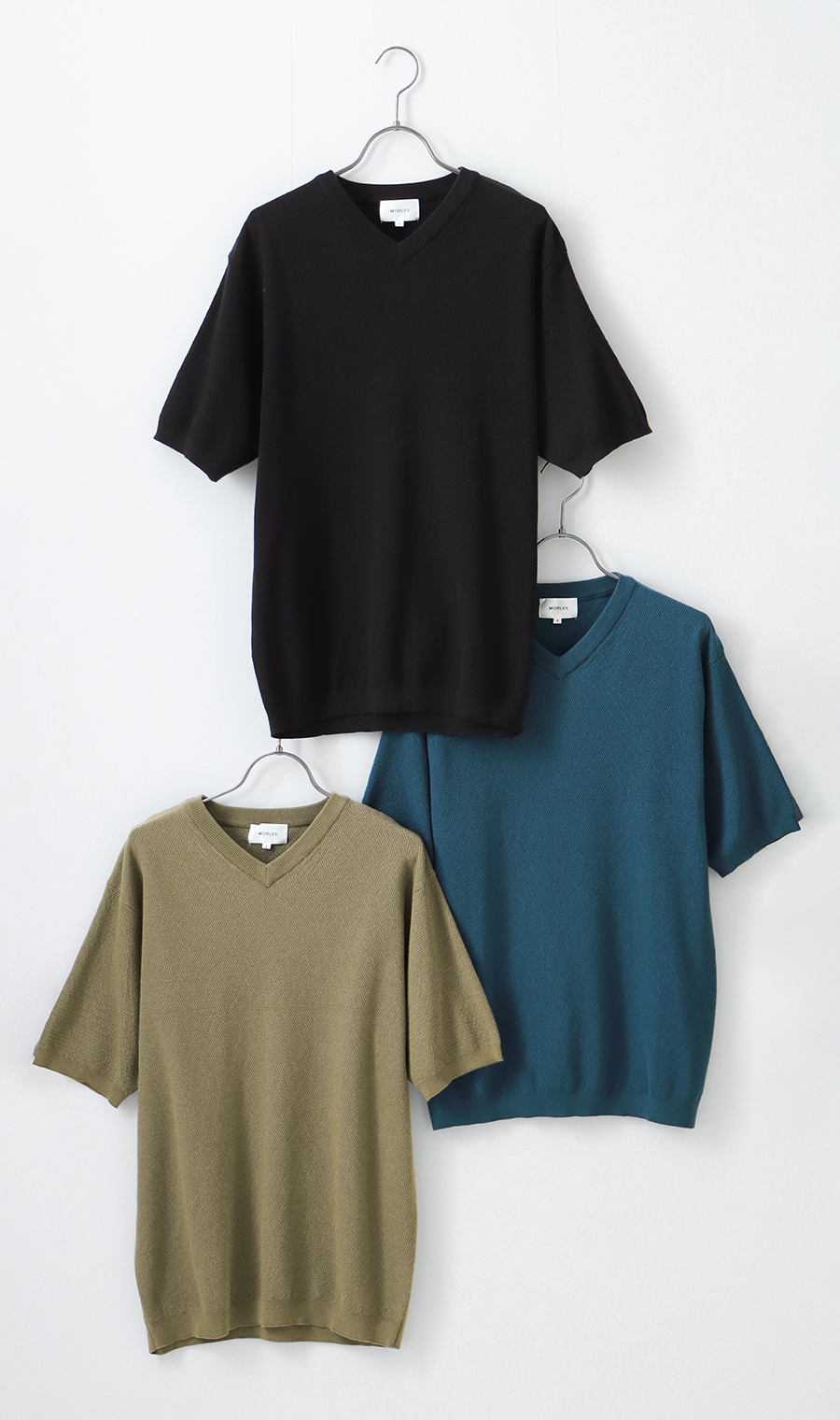 ニットTシャツ【Vネック】 グリーン M