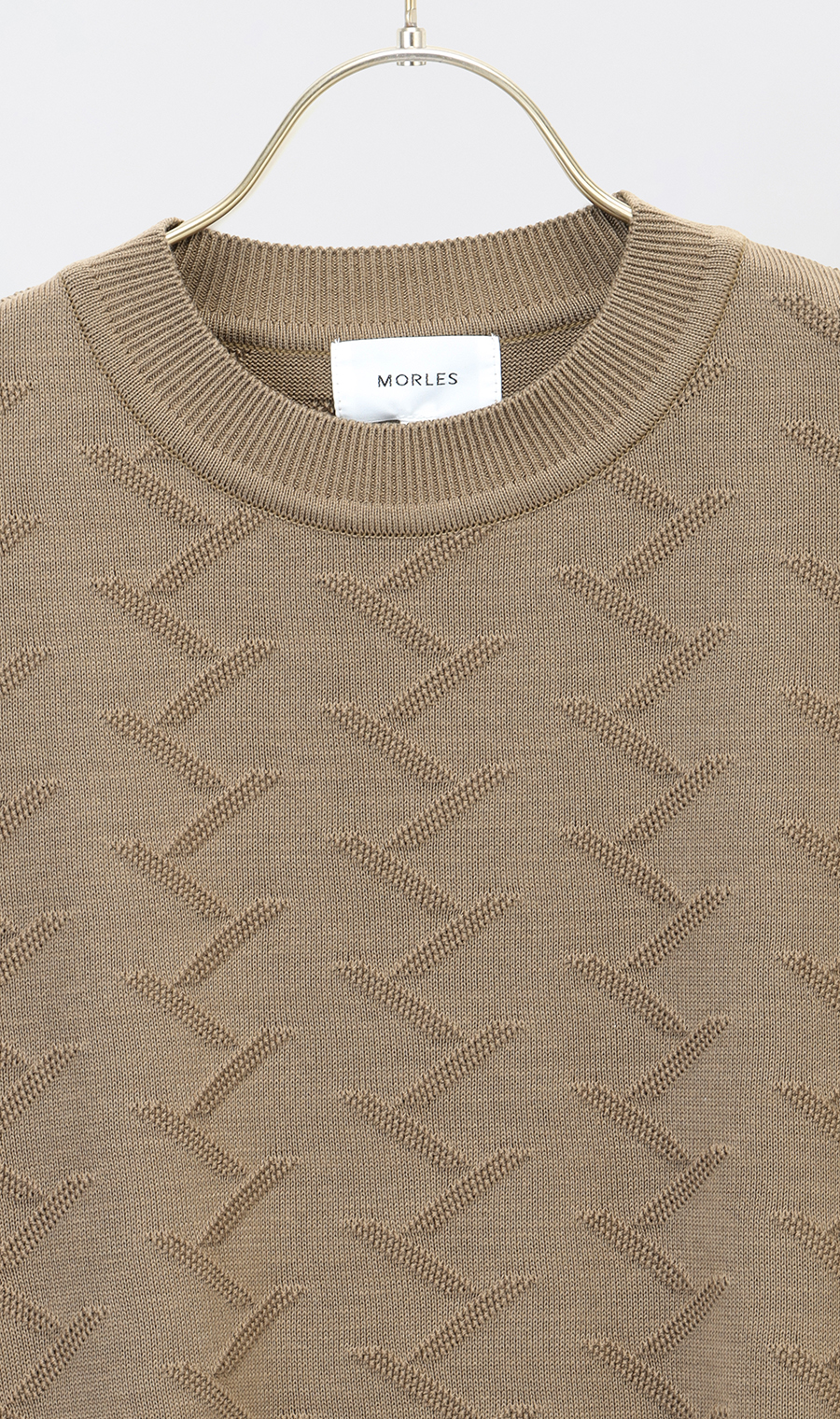 半袖クルーニット【ジグザグパターン】 ベージュ S