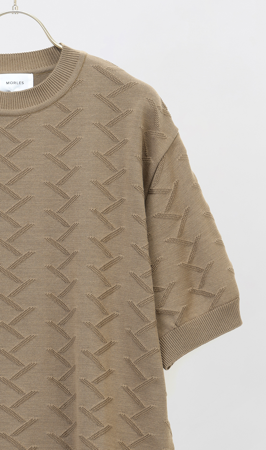 半袖クルーニット【ジグザグパターン】 ベージュ S