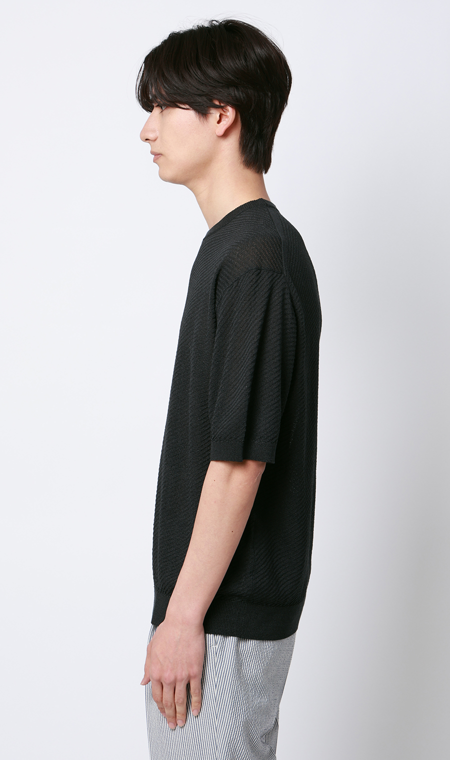 ニットクルーネックTシャツ【和紙】 ブラック S