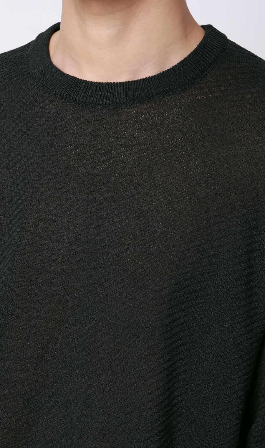 ニットクルーネックTシャツ【和紙】 ブラック S