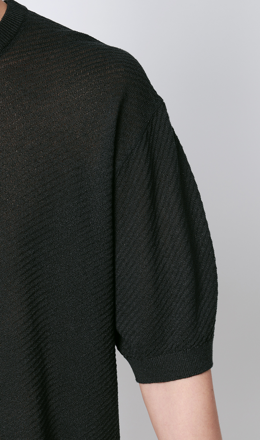 ニットクルーネックTシャツ【和紙】 ブラック S