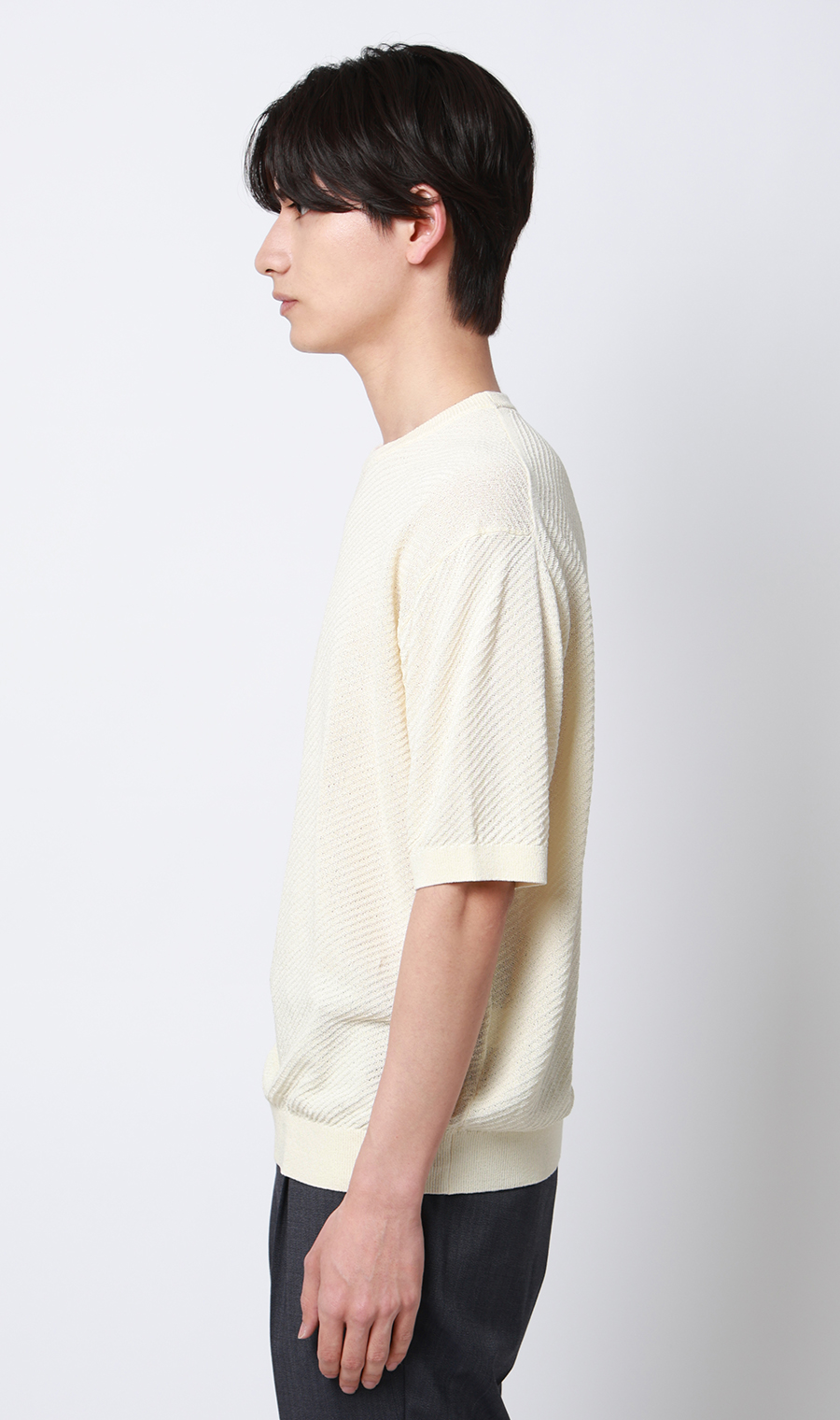 ニットクルーネックＴシャツ【和紙】 オフ S