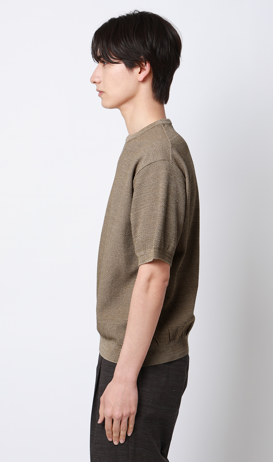 ニットクルーネックＴシャツ【鹿の子】 ベージュ S