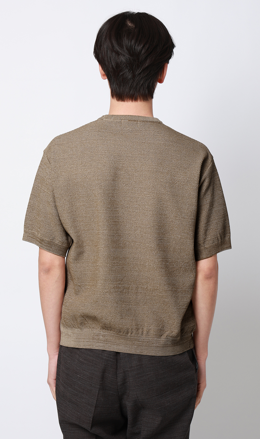 ニットクルーネックＴシャツ【鹿の子】 ベージュ S