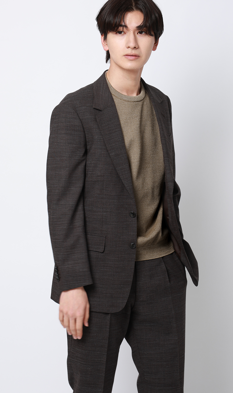 ニットクルーネックＴシャツ【鹿の子】 ベージュ S