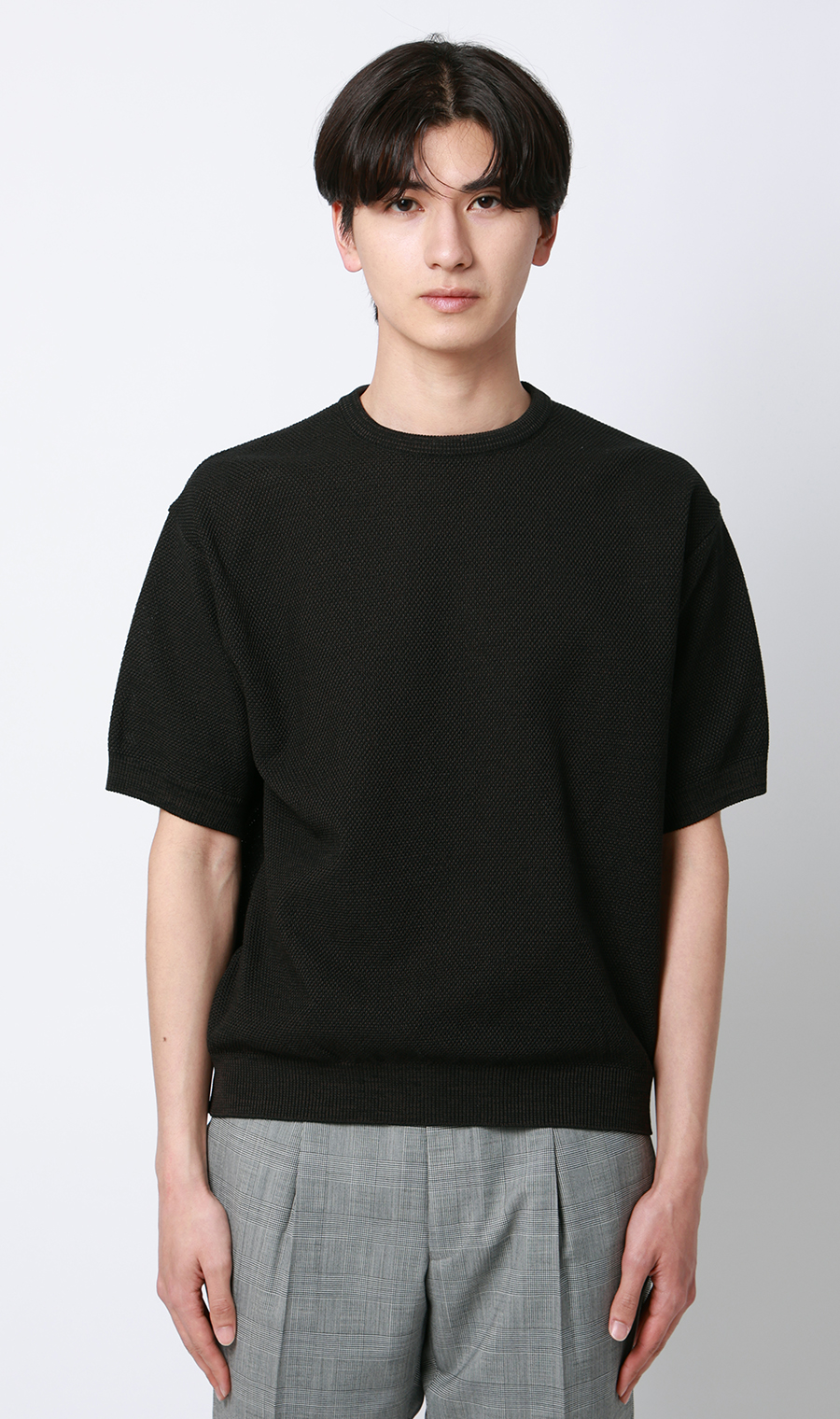 ニットクルーネックＴシャツ【鹿の子】 ブラウン S