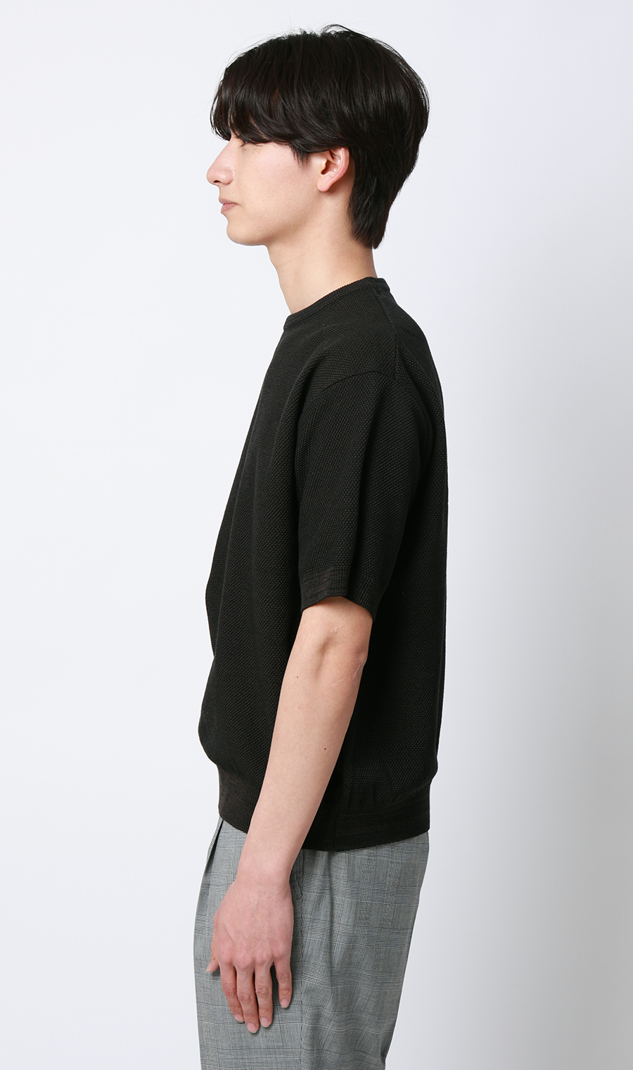 ニットクルーネックＴシャツ【鹿の子】 ブラウン S