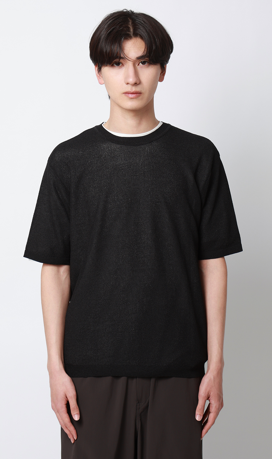ニットクルーネックTシャツ【和紙混カノコ】 ブラック S