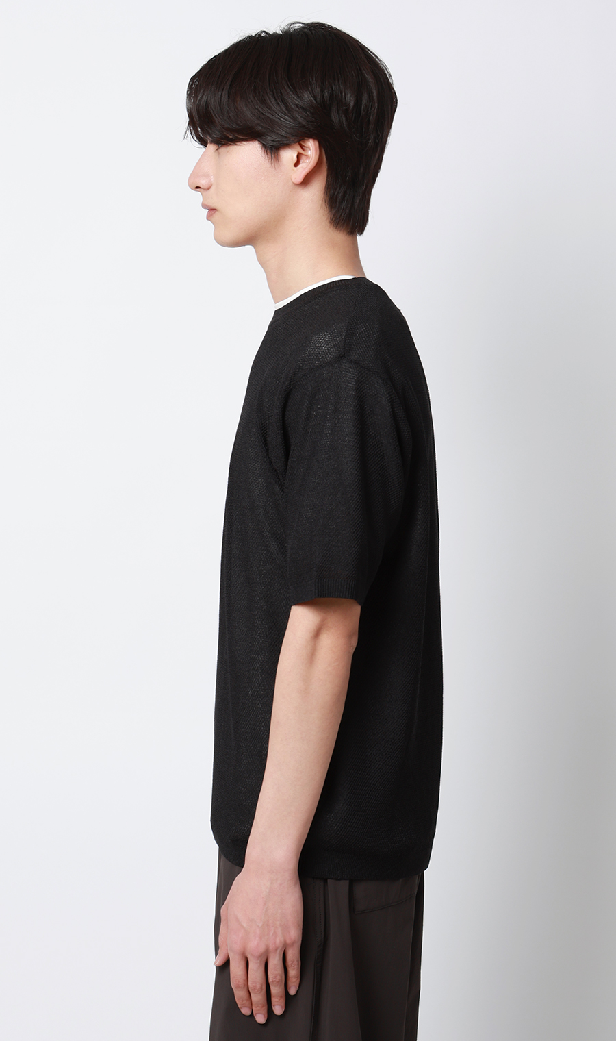 ニットクルーネックTシャツ【和紙混カノコ】 ブラック S