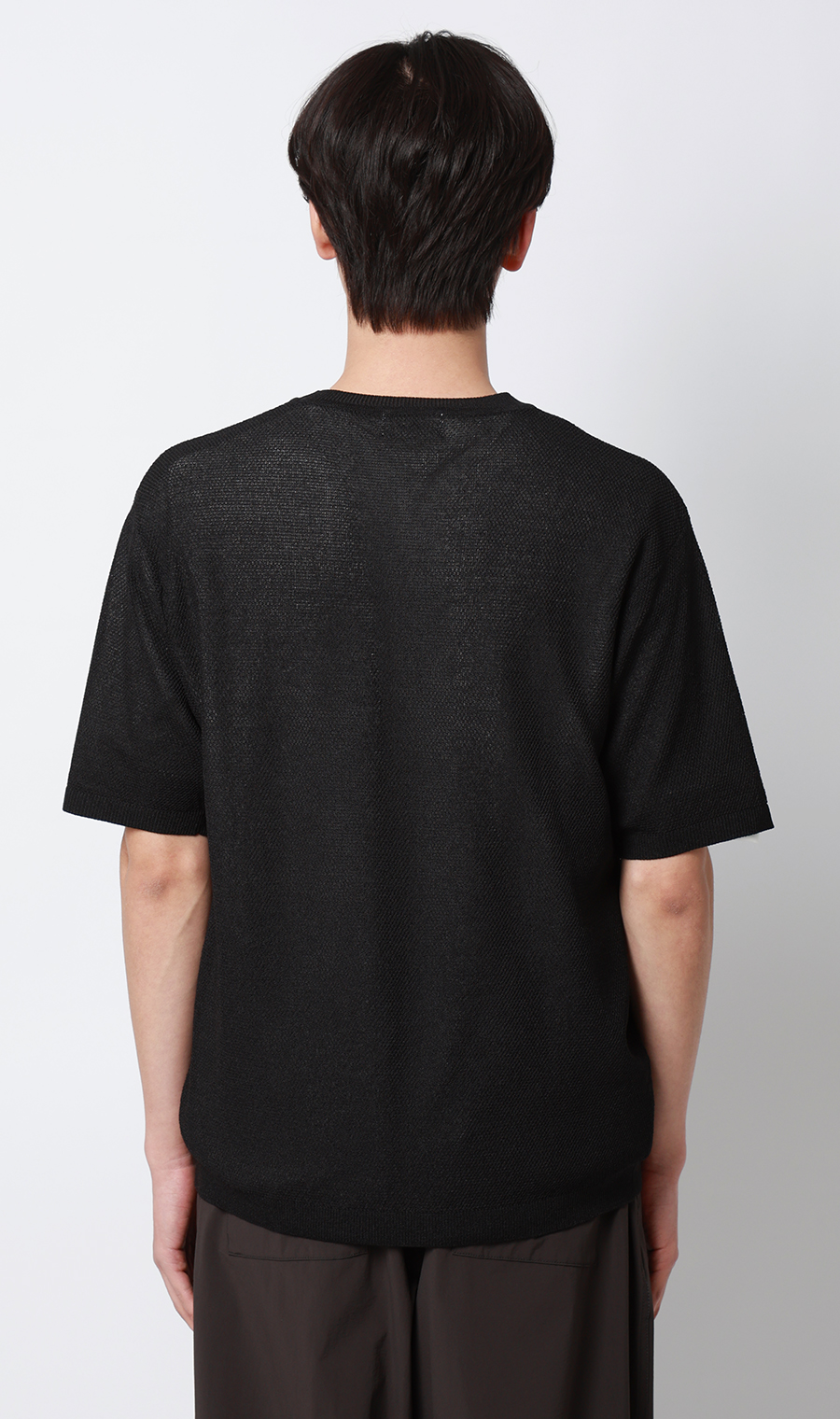 ニットクルーネックTシャツ【和紙混カノコ】 ブラック S