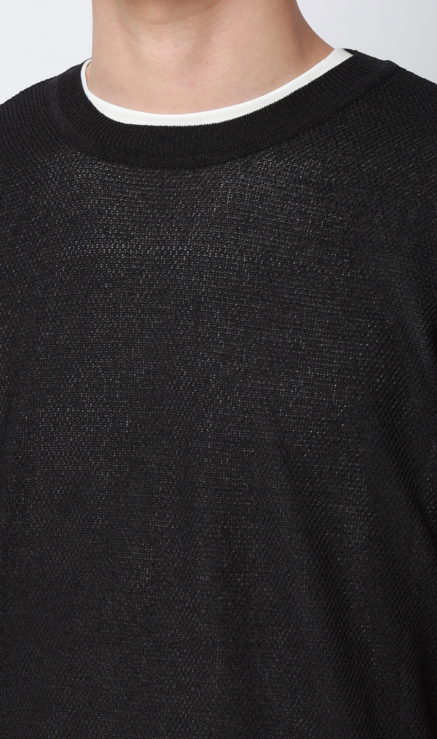 ニットクルーネックTシャツ【和紙混カノコ】 ブラック S