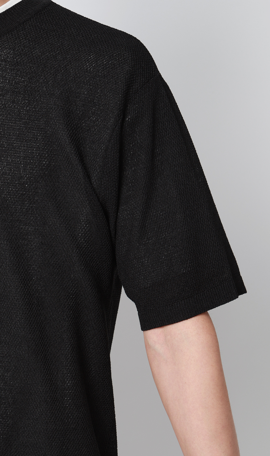 ニットクルーネックTシャツ【和紙混カノコ】 ブラック S