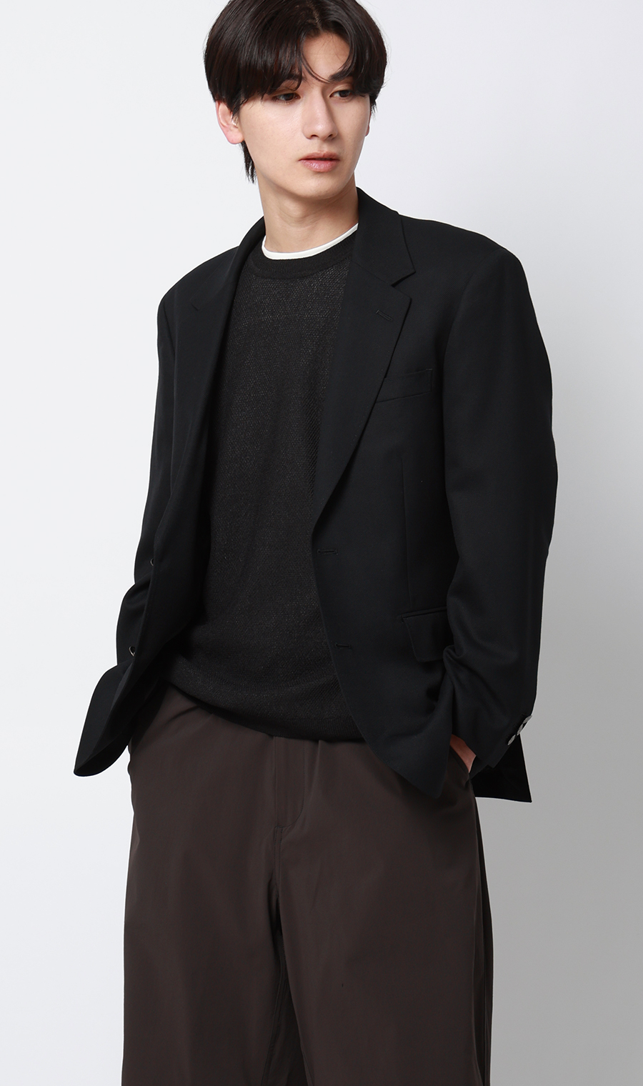 ニットクルーネックTシャツ【和紙混カノコ】 ブラック S