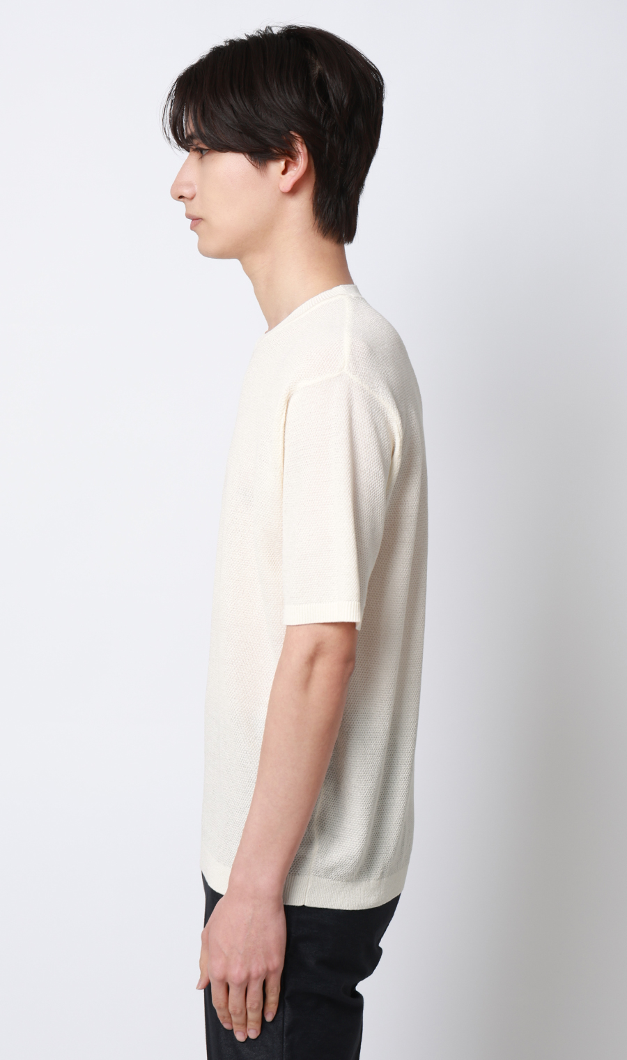 ニットクルーネックTシャツ【和紙混カノコ】 ホワイト S