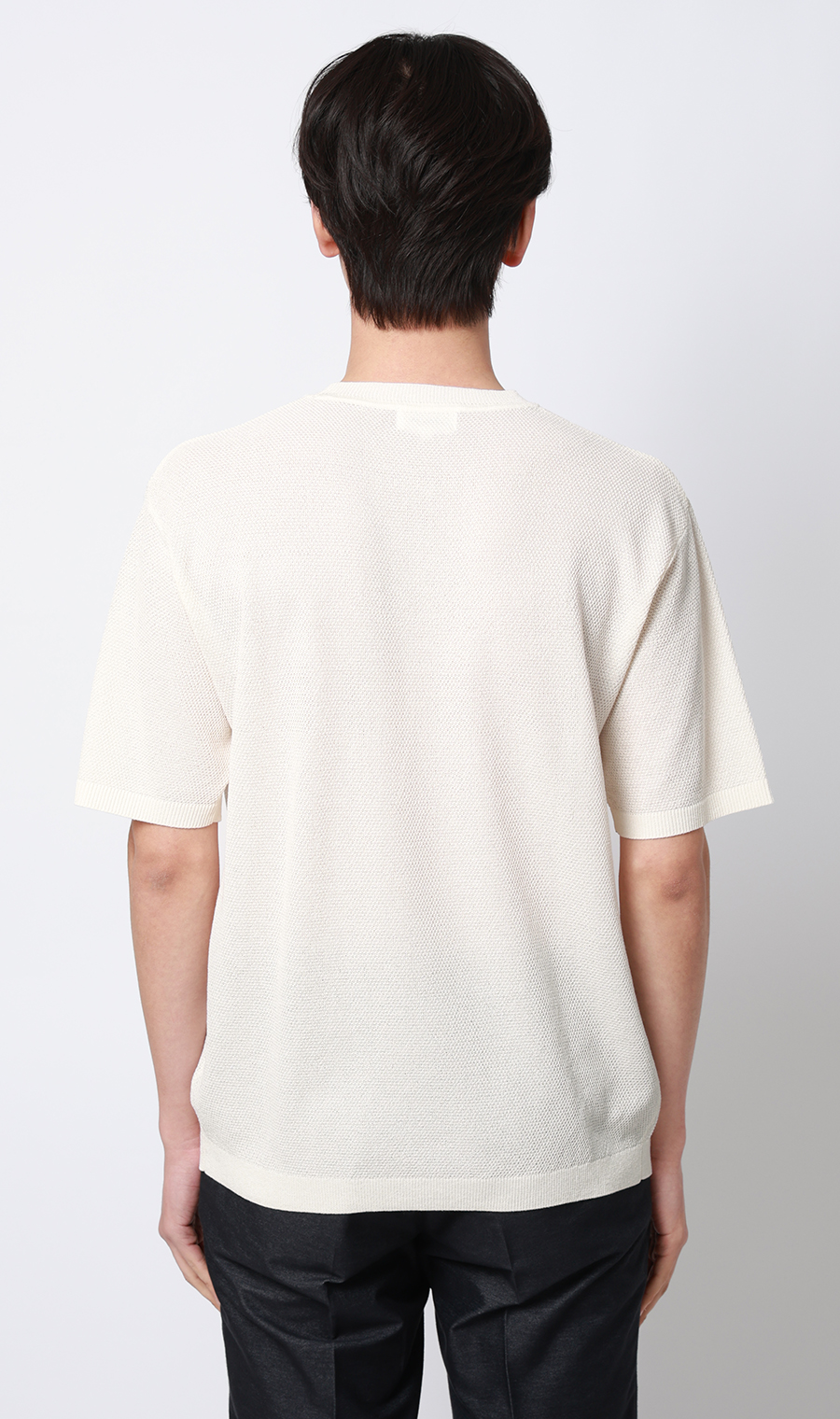 ニットクルーネックTシャツ【和紙混カノコ】 ホワイト S