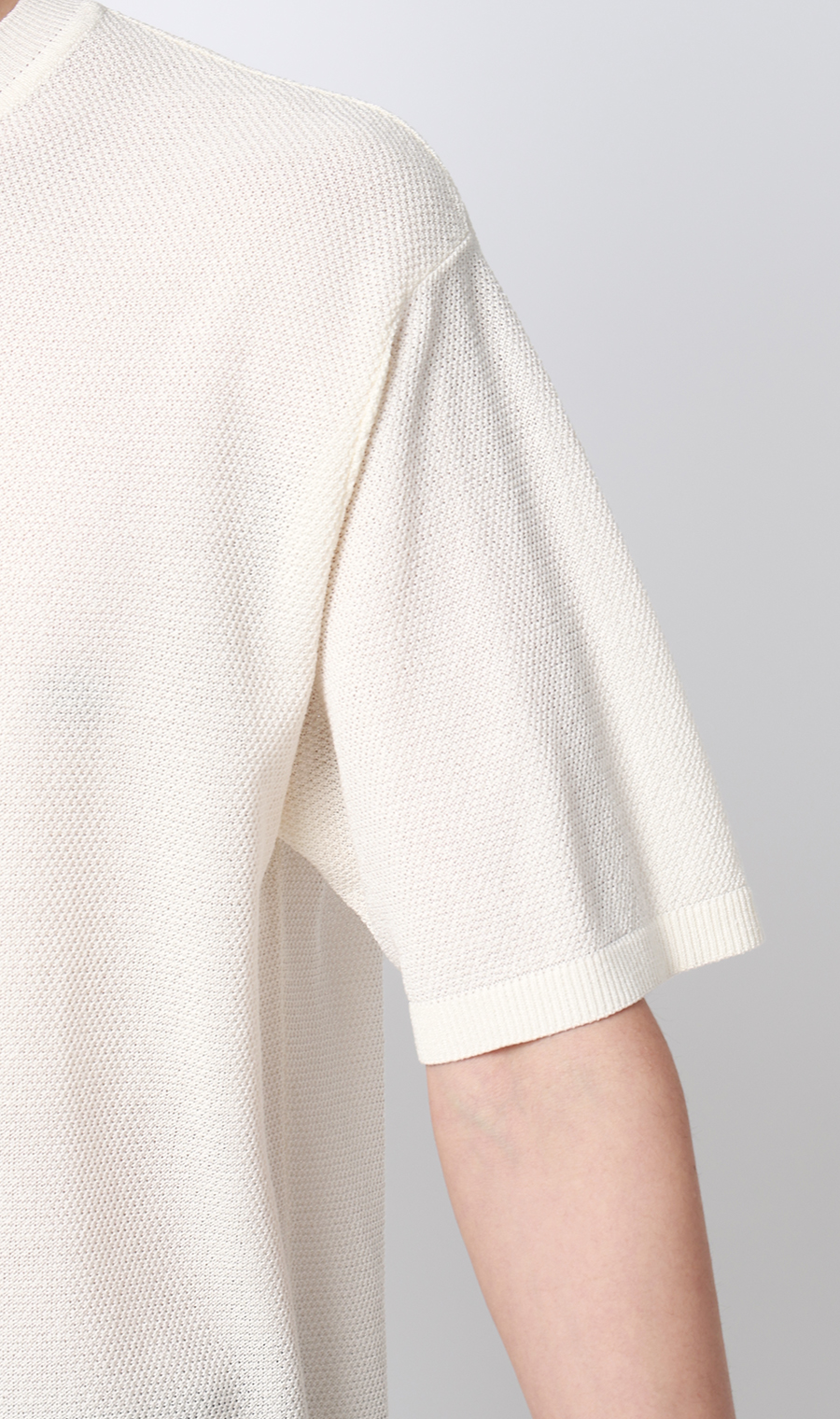 ニットクルーネックTシャツ【和紙混カノコ】 ホワイト S