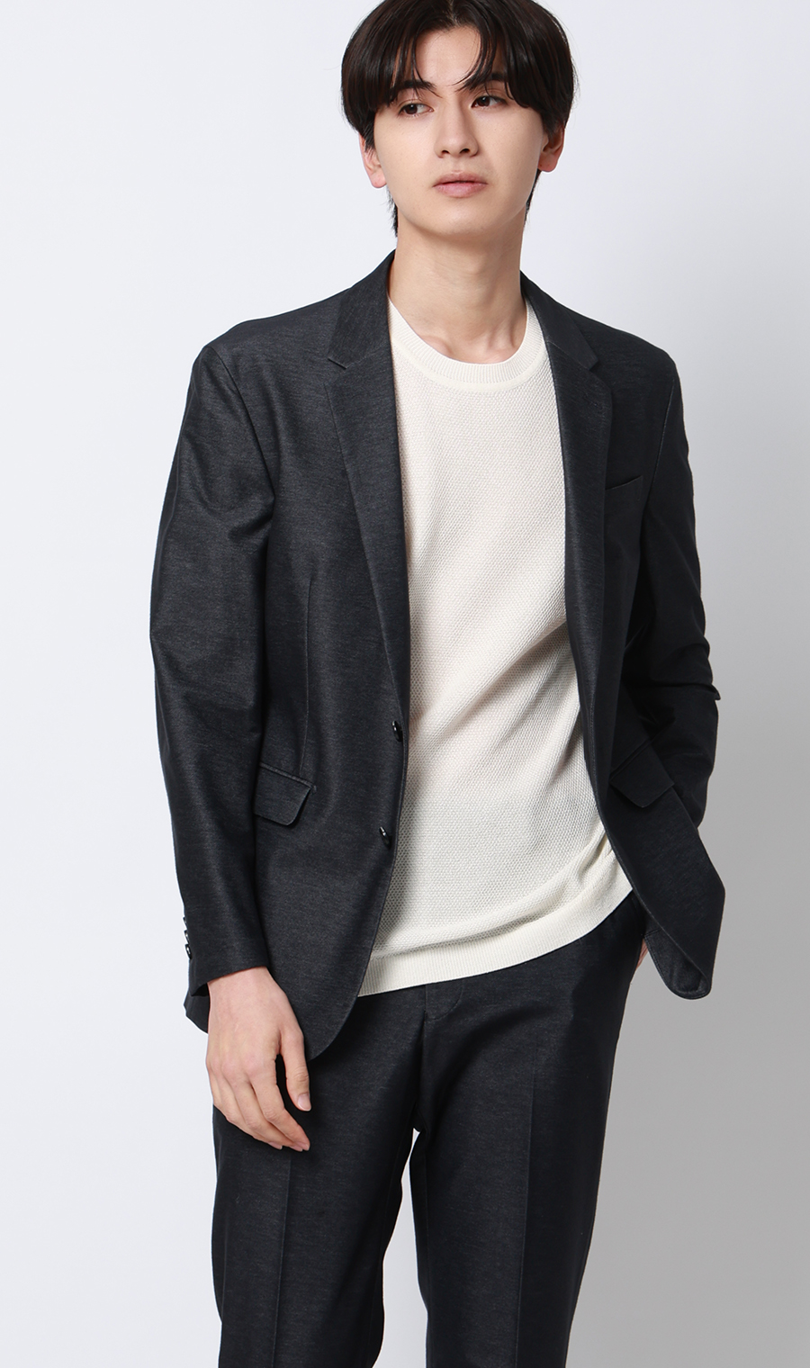 ニットクルーネックTシャツ【和紙混カノコ】 ホワイト S