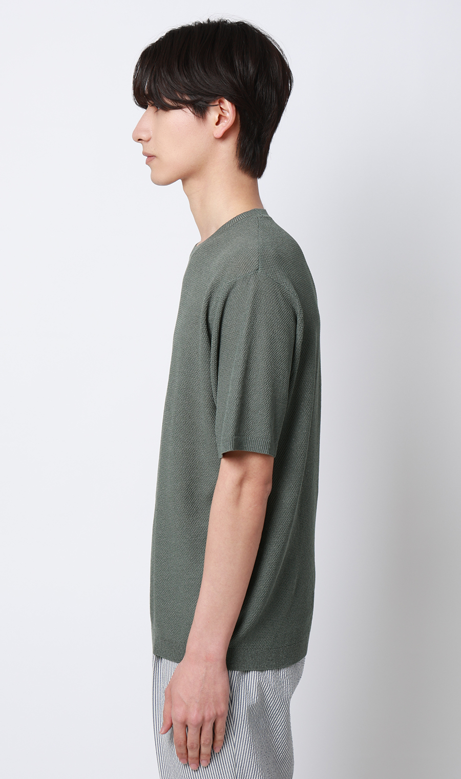 ニットクルーネックTシャツ【和紙混カノコ】 グリーン S