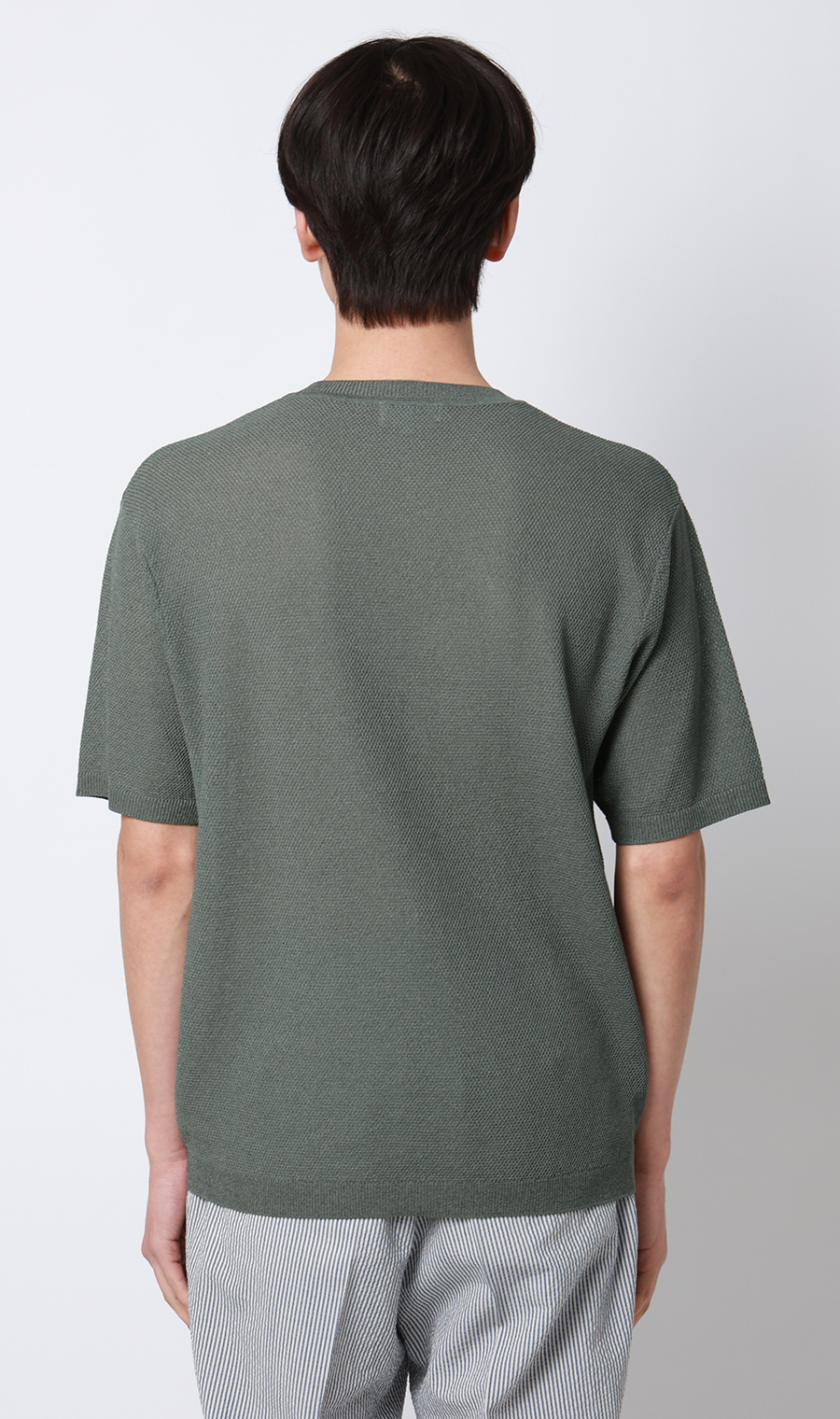 ニットクルーネックTシャツ【和紙混カノコ】 グリーン S