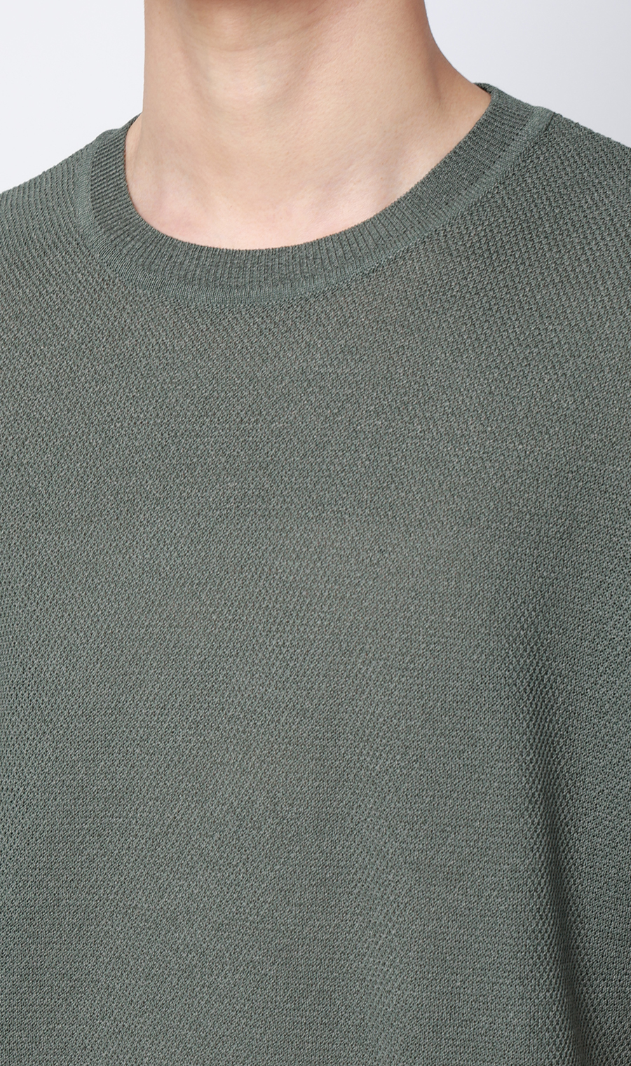 ニットクルーネックTシャツ【和紙混カノコ】 グリーン S