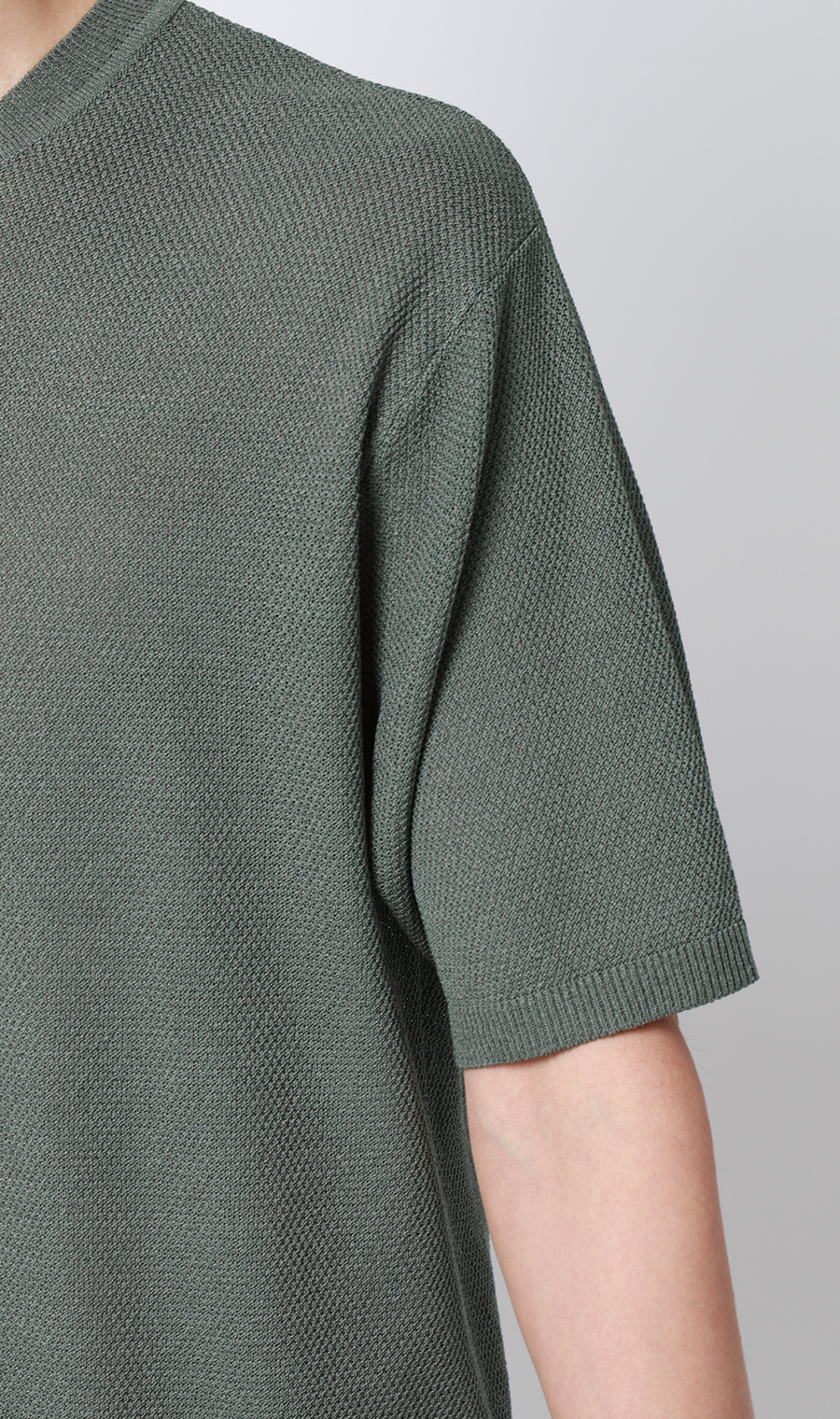 ニットクルーネックTシャツ【和紙混カノコ】 グリーン S