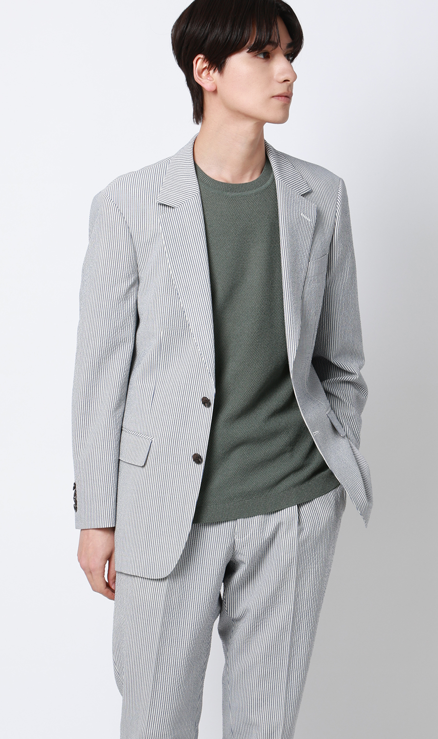 ニットクルーネックTシャツ【和紙混カノコ】 グリーン S